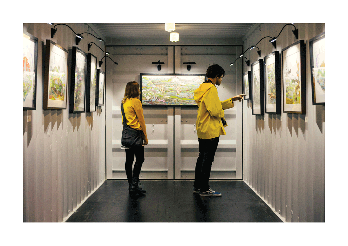 SNAX IDENTITY & MARKETING<br><br>Featuring artworks by Jane Ryder, SNAX 04's success led to two additional SNAX staged in shipping containers, with more on the horizon. Photo by Skyler J. Edwards.